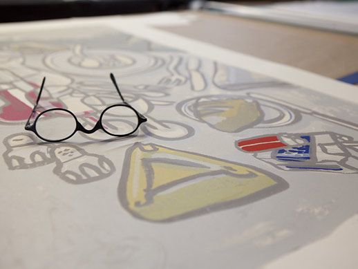 Sobremesa de Javier de Juan. Serigrafía editada por el taller de Manolo Gordillo